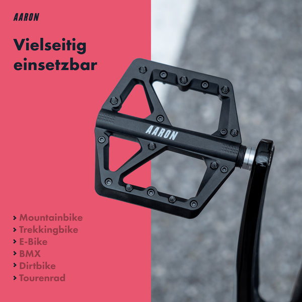 AARON Dirt 2.0 MTB Fahrradpedale – Schwarz mit rutschfesten Pins für Mountainbike, Trekkingbike und mehr.