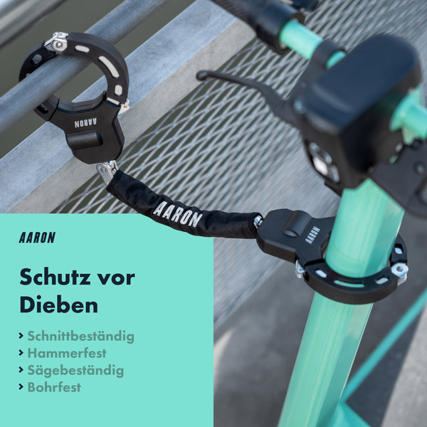 AARON Bolt Handschellenschloss für E-Scooter mit massivem Stahlbau und flexibler Panzergliederkette für hohen Diebstahlschutz