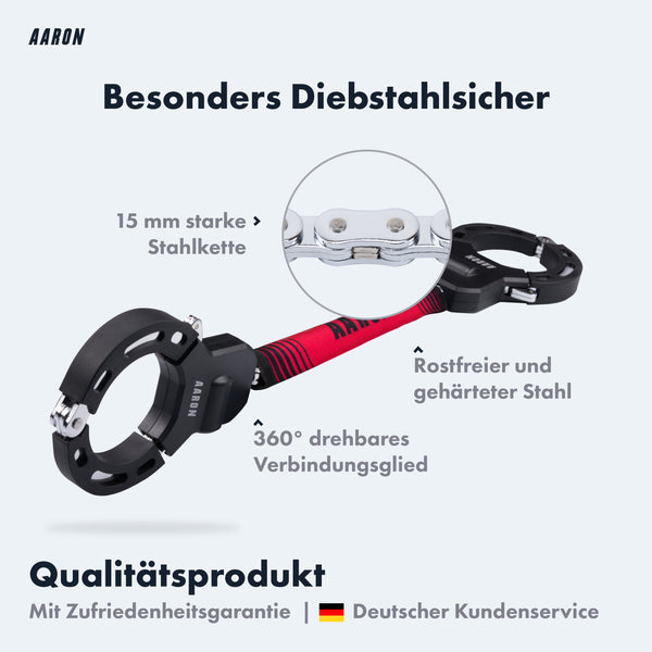 AARON Bolt Handschellenschloss für E-Scooter in Rot mit robustem Stahl und 360° drehbarem Verbindungs-Glied