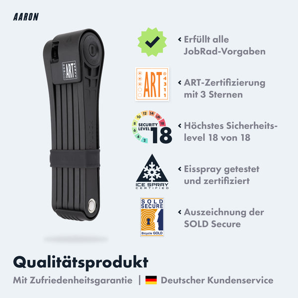 AARON Premium Pro Faltschloss 110 cm mit Sicherheitsstufe 18, ART 3 Sterne, Eisspray geprüft und SOLD Secure Auszeichnung