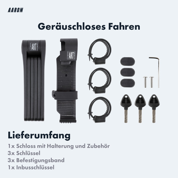 AARON Premium Pro Faltschloss 110 cm mit Halterung, 3 Schlüsseln, Befestigungsbändern und Inbusschlüssel in Schwarz