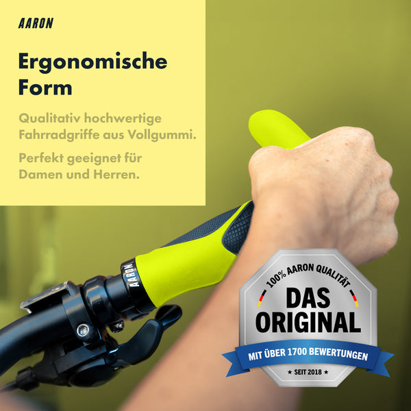AARON Horn Fahrradgriffe Gelb - Mit Gel-Dämpfung und ergonomischer Form für schmerzfreies Fahren.