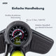 Nahaufnahme des Manometers der AARON Sport One 2.0 Fahrradpumpe - Gelb mit stabilem Standfuß aus Metall und Gummi