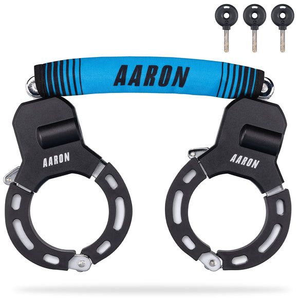 AARON Bolt Handschellenschloss für E-Scooter in Blau mit 3 Wendeschlüsseln und robustem Hochsicherheits-Design.