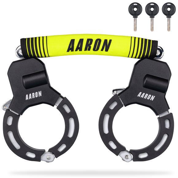 AARON Bolt Handschellenschloss für E-Scooter in Gelb mit robustem Stahlbau und 3 Wendeschlüsseln für maximalen Diebstahlschutz.