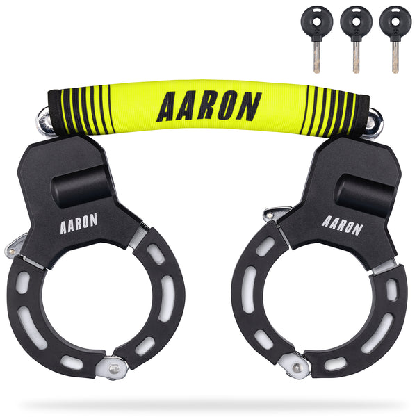 AARON Bolt Handschellenschloss für E-Scooter in Gelb mit robustem Stahlbau und 3 Wendeschlüsseln für maximalen Diebstahlschutz.