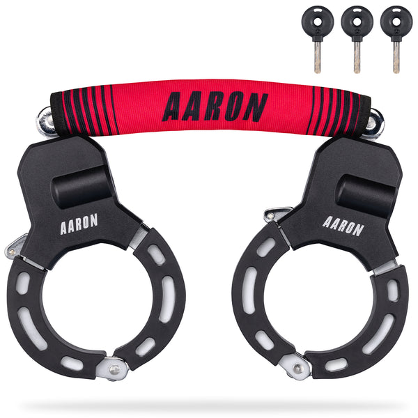 AARON Bolt Handschellenschloss für E-Scooter in Rot mit drei Wendeschlüsseln und robustem Hochsicherheits-Design.