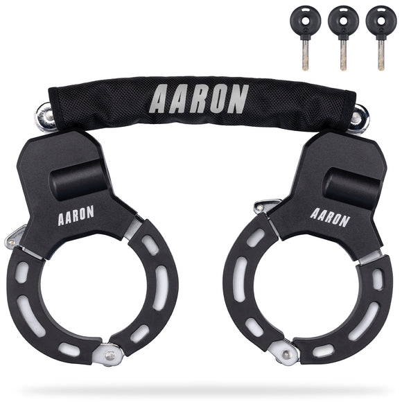 AARON Bolt Handschellenschloss für E-Scooter in Schwarz mit 3 Wendeschlüsseln und robustem Design.