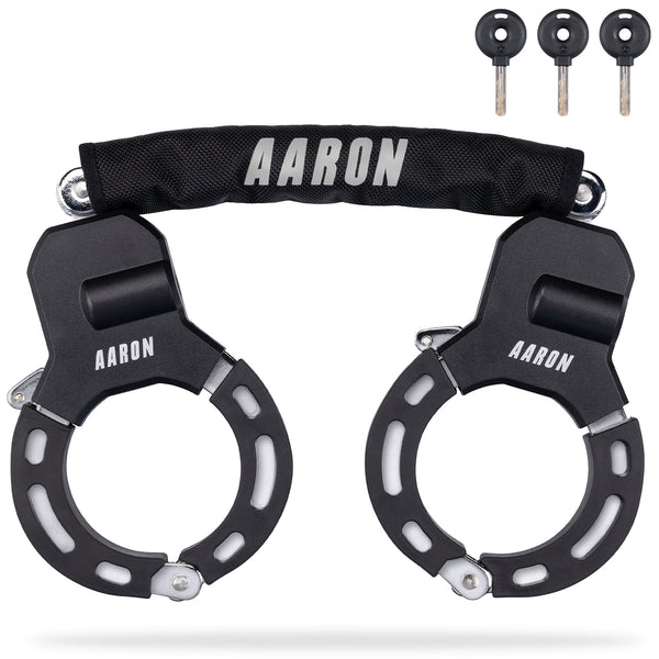 AARON Bolt Handschellenschloss für E-Scooter in Schwarz mit 3 Wendeschlüsseln und robustem Design.