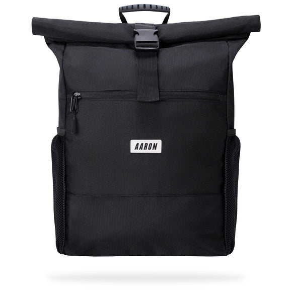 AARON Rolltop 2.0 Rucksack für Damen und Herren - Schwarz mit Rollverschluss und Fronttasche