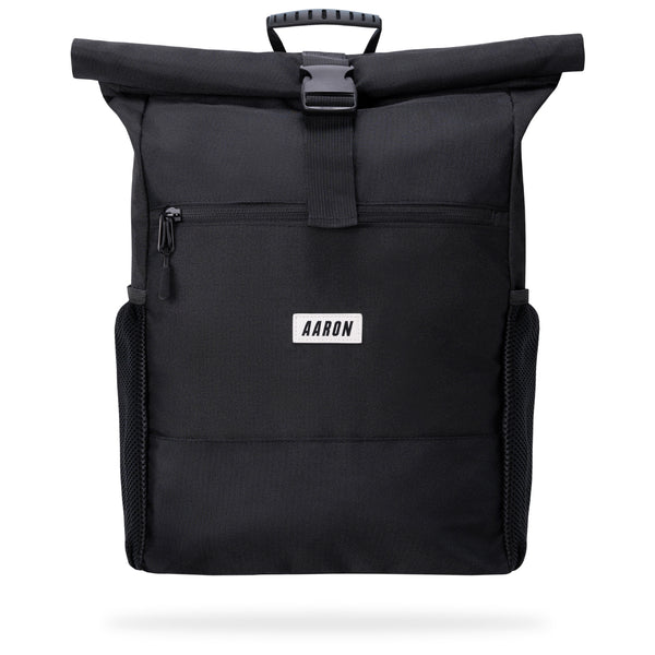AARON Rolltop 2.0 Rucksack für Damen und Herren - Schwarz mit Rollverschluss und Fronttasche