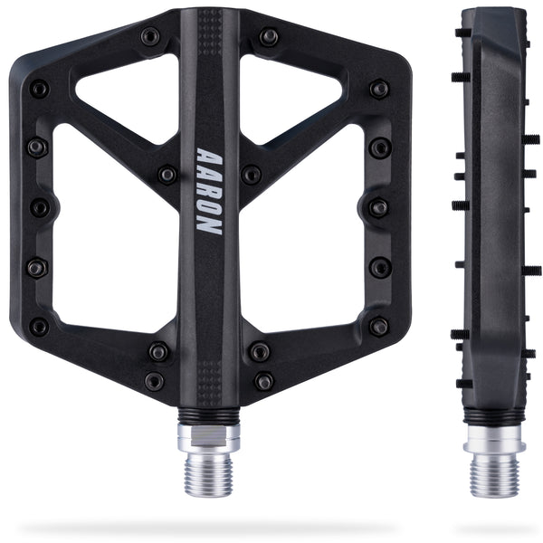 AARON Dirt 2.0 MTB Fahrradpedale - Schwarz mit rutschfesten Pins für maximalen Grip und langlebige CroMo-Achse