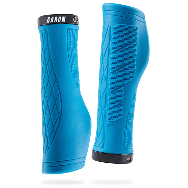 AARON Fit Fahrradgriffe - Ergonomisch - Blau, rutschfeste, komfortable Schraubgriffe mit dreidimensionalem Design für Mountainbikes.
