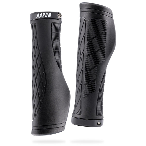 AARON Fit Fahrradgriffe ergonomisch schwarz mit Anti-Rutsch Oberfläche und Aluminium Schraubring für sicheren Halt.