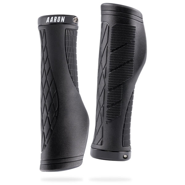 AARON Fit Fahrradgriffe ergonomisch schwarz mit Anti-Rutsch Oberfläche und Aluminium Schraubring für sicheren Halt.