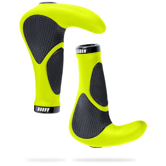 AARON Horn Fahrradgriffe Gelb mit Gel-Dämpfung, ergonomisch, rutschfest und handgelenkschonend für MTB und Tourenrad.