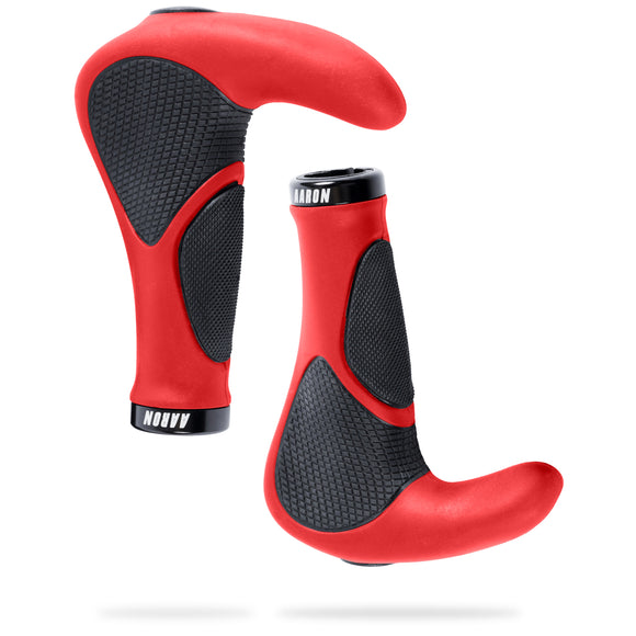 AARON Horn Fahrradgriffe Rot mit Gel-Dämpfung und rutschfester Oberfläche für ergonomischen Komfort am Lenker.