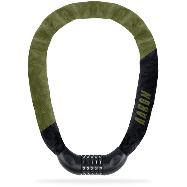 AARON Lock One Fahrradschloss mit Zahlencode - Olive mit fünfstelligem Zahlencode und olivgrüner Textilummantelung
