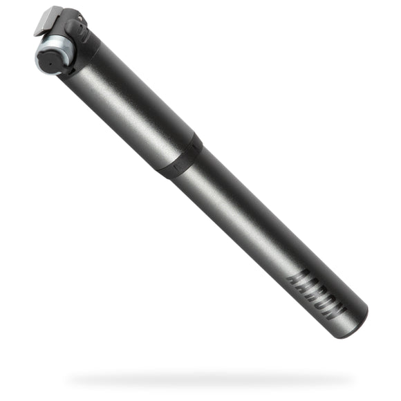 AARON Pocket One - Mini Fahrrad Pumpe Grau, kompakt, leicht, für alle Ventile, bis 7 Bar Hochdruck geeignet, Aluminiumkörper.