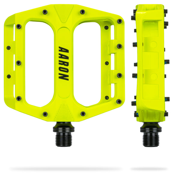AARON Rock MTB Pedale - Gelb mit robustem Design, Pins für besseren Halt und rutschfester Oberfläche für Mountainbikes