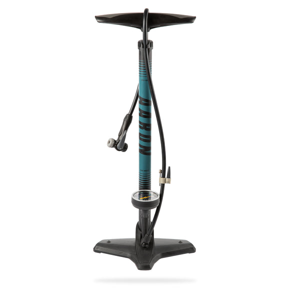 AARON Sport One Fahrradpumpe - Blau mit großem Manometer, stabilem Standfuß und universellem Doppelpumpenkopf.