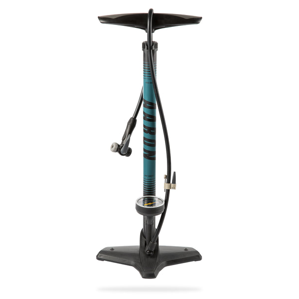 AARON Sport One Fahrradpumpe - Blau mit großem Manometer, stabilem Standfuß und universellem Doppelpumpenkopf.
