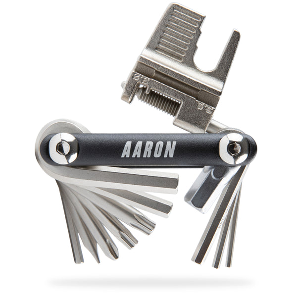AARON Tool 20 in 1 Multitool Fahrrad Multifunktionswerkzeug in Schwarz mit diversen Inbusschlüsseln und Speichenschlüsseln
