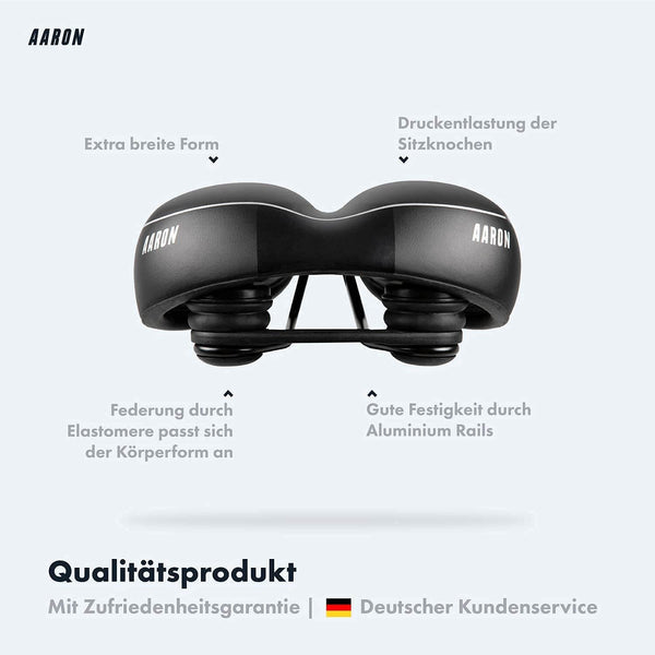 AARON Memory Fahrradsattel - ergonomisch, extra breit, druckentlastend, mit Aluminium Rails für Damen & Herren Fahrräder.