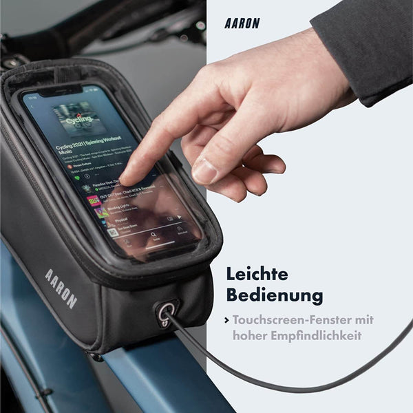 AARON Mobile Fahrrad Handytasche / Halterung - wasserdichte Rahmentasche mit Touchscreen-Fenster für einfache Smartphone-Bedienung.