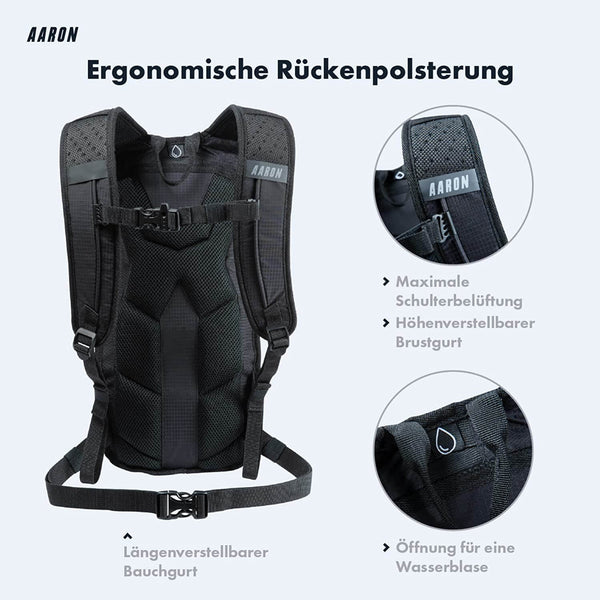 AARON 8L Fahrradrucksack - Klein, wasserdicht mit Regenschutz und ergonomischer Rückenpolsterung.