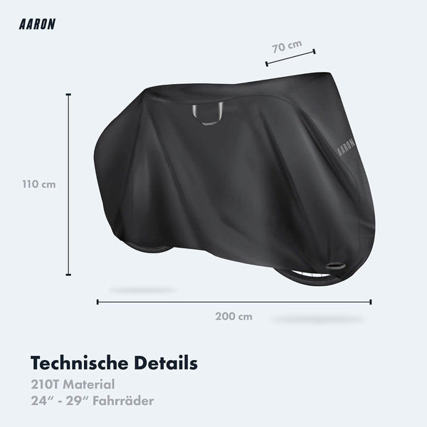AARON Bikecover Fahrradabdeckung wasserdicht, 200x110x70 cm, passend für Fahrräder bis 29 Zoll, wetterfest und robust.