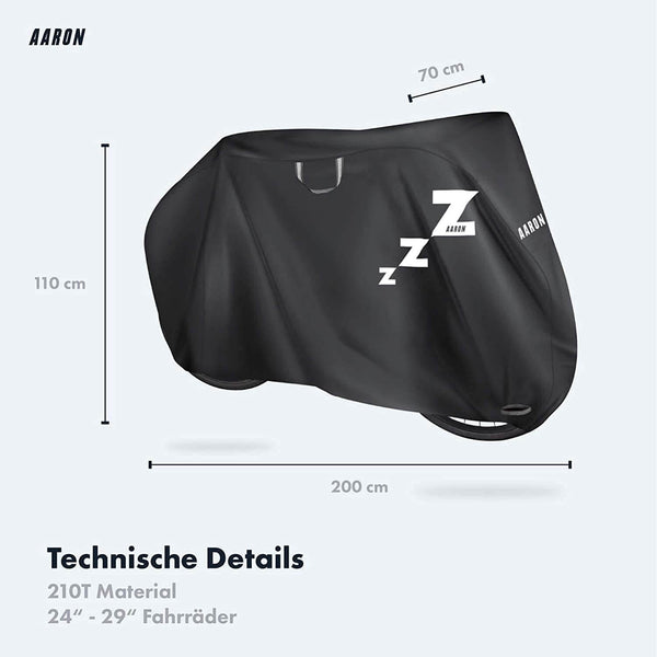 AARON Bikecover Fahrradabdeckung wasserdicht für alle Fahrradgrößen bis 29 Zoll, 210T Material, Maße 200x110x70 cm.