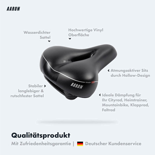 AARON Memory Fahrradsattel ergonomisch mit wasserdichter Vinyl-Oberfläche und Hollow-Design für Damen & Herren.