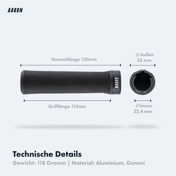 AARON Peak - MTB, Enduro & BMX Fahrradgriffe Schwarz mit 130mm Länge, Aluminium und Gummi, rutschfest und robust.