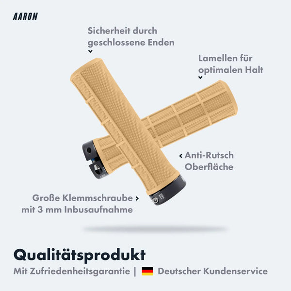 AARON Peak - MTB, Enduro & BMX Fahrradgriffe beige mit Anti-Rutsch Oberfläche und Lamellen für optimalen Halt.