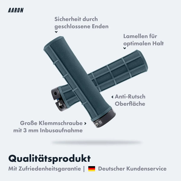AARON Peak - MTB, Enduro & BMX Fahrradgriffe Grau Blau mit Anti-Rutsch Oberfläche und geschlossenem Ende für sicheren Halt