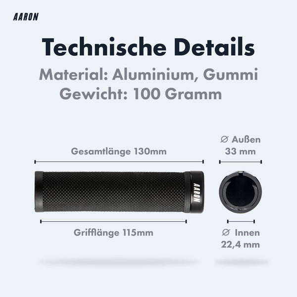 AARON MTB & BMX Fahrradgriffe - Schwarz - Diamant Profil mit Aluminium, Gummi, 130mm Länge, 33mm Außendurchmesser