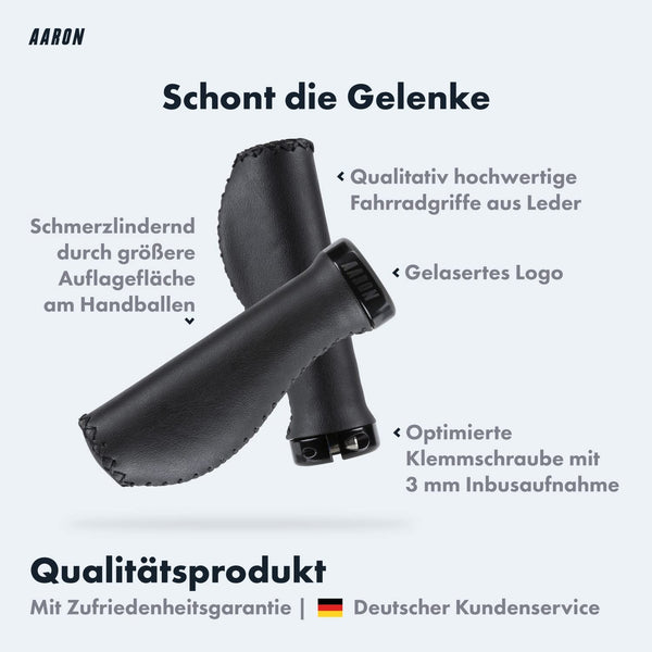 AARON Vintage ergonomischer Kunstleder Fahrradgriffe - Schwarz mit großer Auflagefläche und optimierter Klemmung