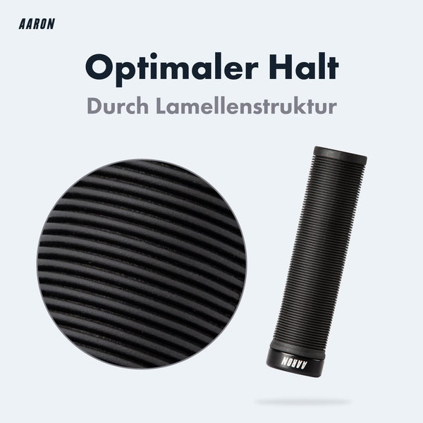 AARON MTB & BMX Fahrradgriffe Schwarz mit rutschfester Lamellen Profilstruktur für optimalen Halt