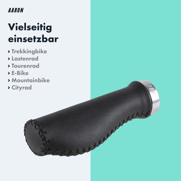 AARON Vintage ergonomischer Kunstleder Fahrradgriffe - Silber mit ergonomischer Form und rutschfester Oberfläche