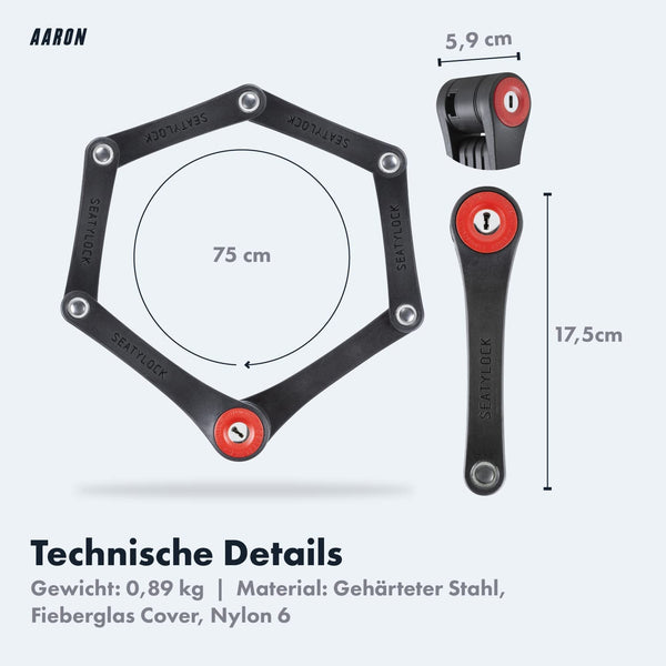 AARON Faltschloss 75cm - Fahrradschloss Sicherheitsstufe 14, faltbares Schloss aus gehärtetem Stahl, kompakt und robust.