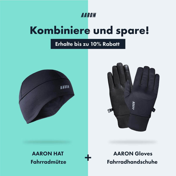 AARON HAT Fahrrad Mütze - Joggen, Wandern, Sport, schwarze wind- und wasserabweisende Fahrradmütze mit Fleece innen.