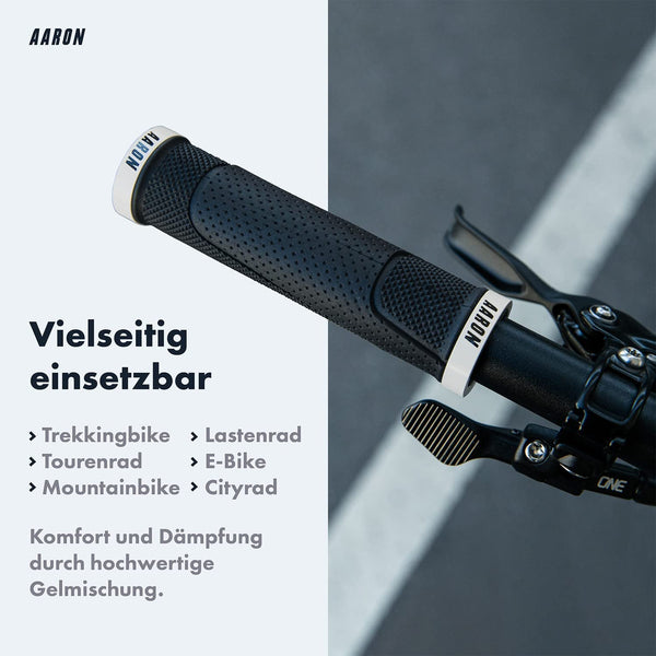 AARON MTB Fahrradgriffe - Weiß mit ergonomischem Gelgriff für komfortables Mountainbike- und Citybike-Fahren.