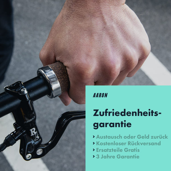 AARON Bio Ergonomische Fahrradgriffe aus Kork - Lock Ring Silber am Lenker für schmerzfreie, rutschfeste und nachhaltige Fahrradfahrt.