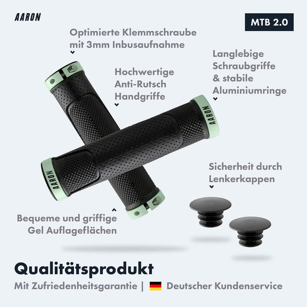 AARON MTB Fahrradgriffe - Mint mit rutschfesten Gelhandgriffen, Schraubverschluss und Aluminiumringen für sicheren Halt.