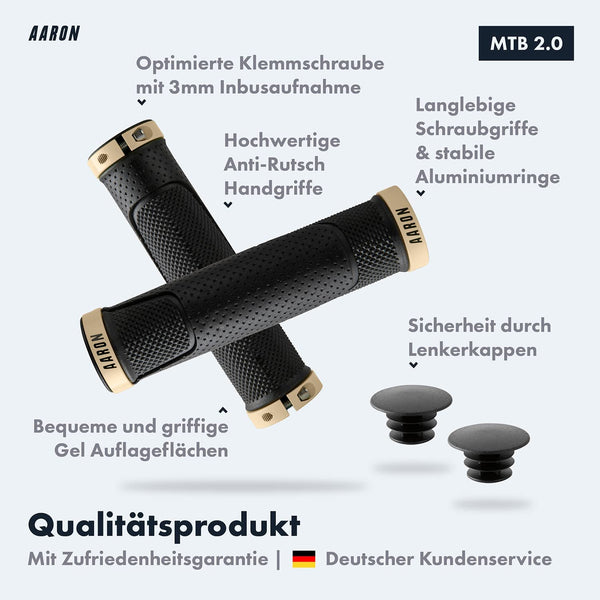 AARON MTB Fahrradgriffe - Beige, rutschfest mit Gel-Auflagefläche und stabiler Klemm- und Schraubtechnik für sicheren Halt.