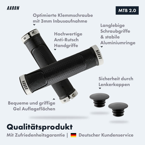 AARON MTB Fahrradgriffe - Weiß mit rutschfesten Gelgriffflächen und stabilen Aluminiumringen für sicheren Halt.