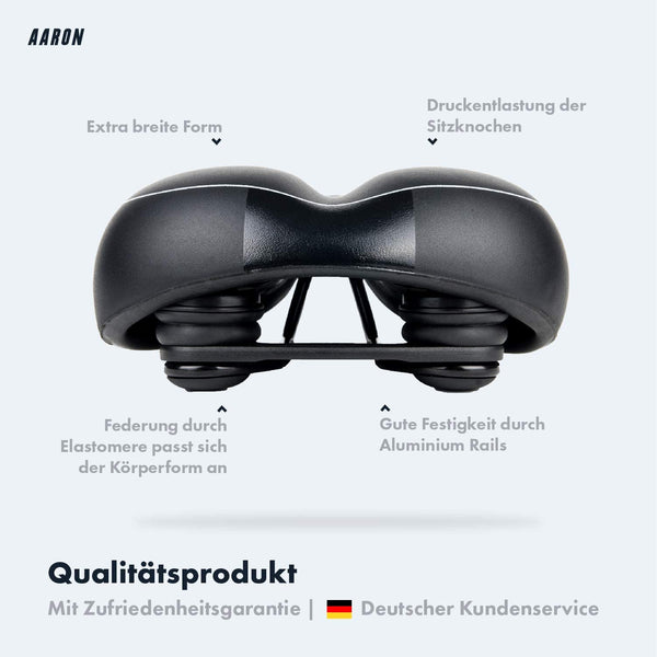 AARON City Fahrradsattel mit Gel Einlage, extra breit, wasserdicht, atmungsaktiv und Aluminium Rails für Damen und Herren.
