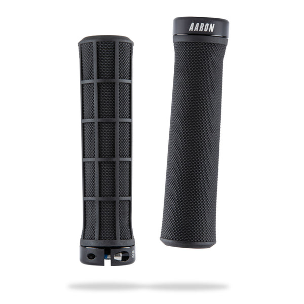 AARON Peak - MTB, Enduro & BMX Fahrradgriffe in Schwarz mit rutschfestem Griffmuster und Lock-On Ring.