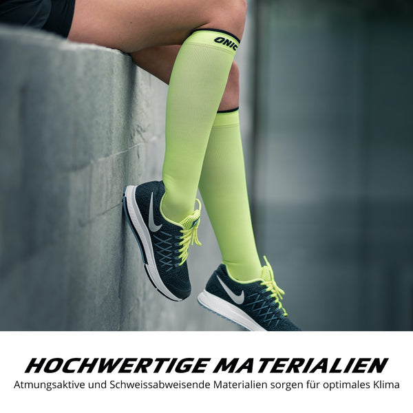 ONIC GEAR Sport Kompressionsstrümpfe - Damen & Herren - Neon Gelb, atmungsaktiv und ideal für Sport und Alltag.